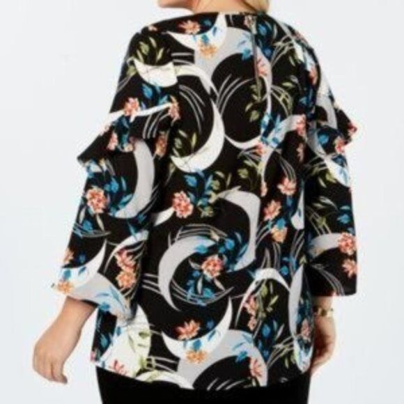 Alfani Multicolor Crescent Floral Blouse 3/4 Sleeves w/ Ruffles Size 3X - Picture 2 of 13